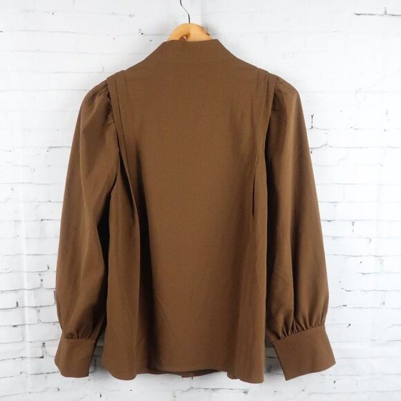 DAZY BROWN LONG SLEEVE HIGH NECK BUTTON DOWN TOP SIZE MEDIUM - Picture 6 of 6